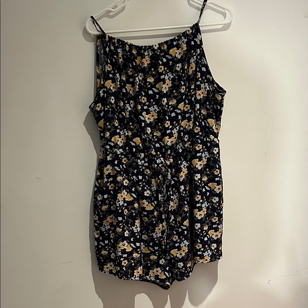 Navy and Floral Print Romper